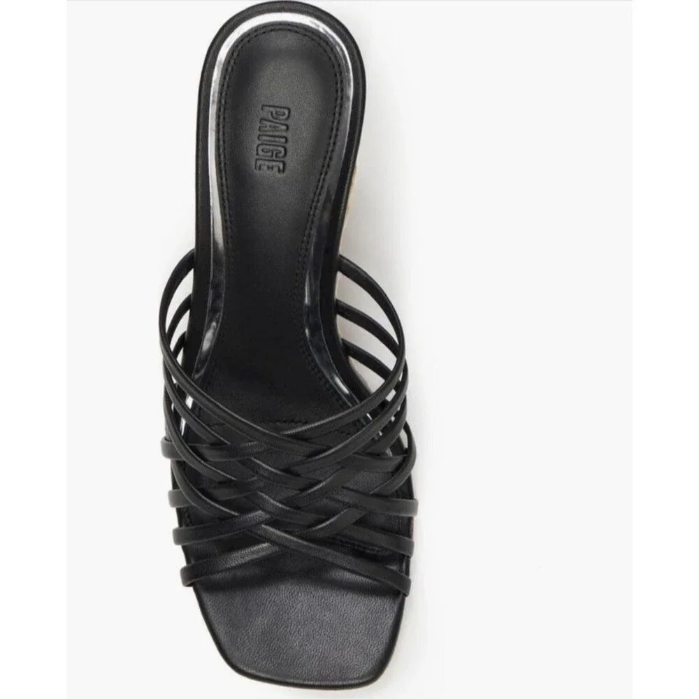 Paige Skyler Espedrille Wedge Sandals Strappy Leather Slip On‎ Size 10 Black New